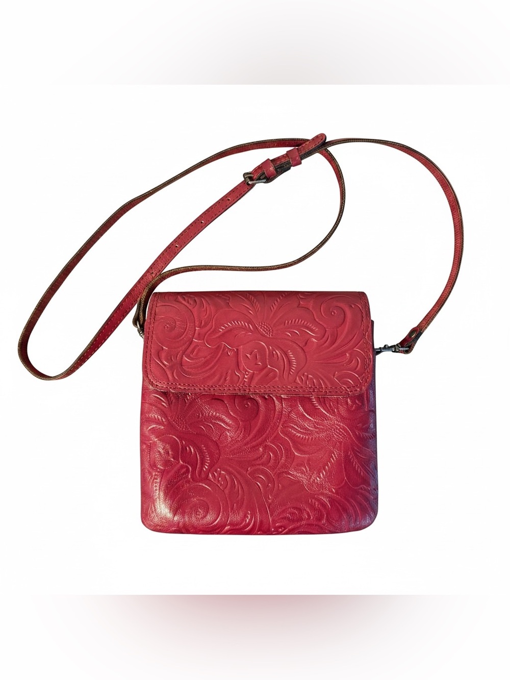 Patricia Nash Embossed Floral Leather Crossbody - Red